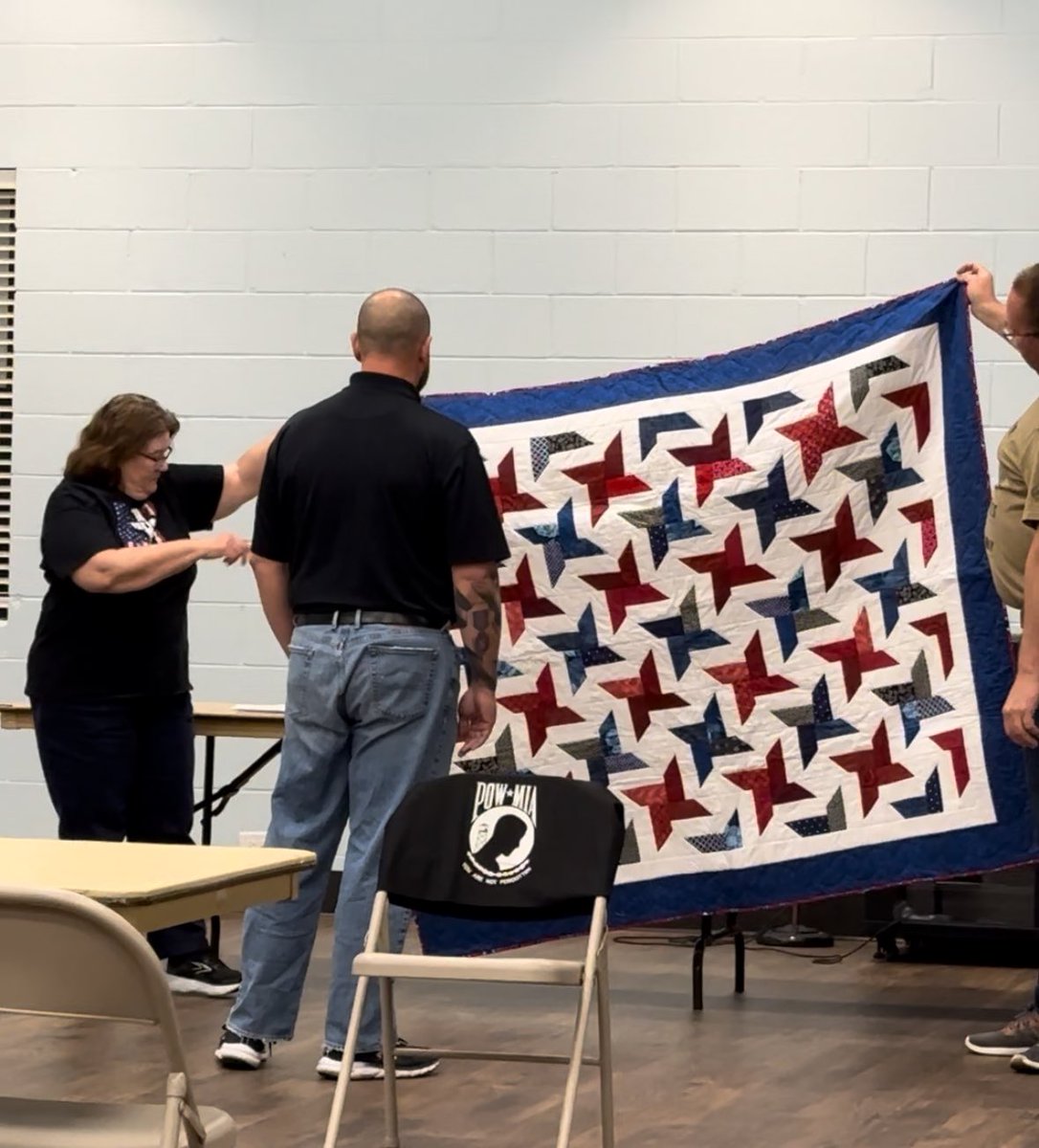 Samuel__Deeds's tweet photo. Earlier tonight I was presented a quilt from Quilts of Valor at the monthly meeting of the MOPH Chapter 3620.  A huge thank you to my Marine brother and friend Ferd Lohman for the nomination and to Paul, Nana, Adam and Emily for coming out this evening. #quiltsofvalor #moph3620 https://t.co/M5birz76tS