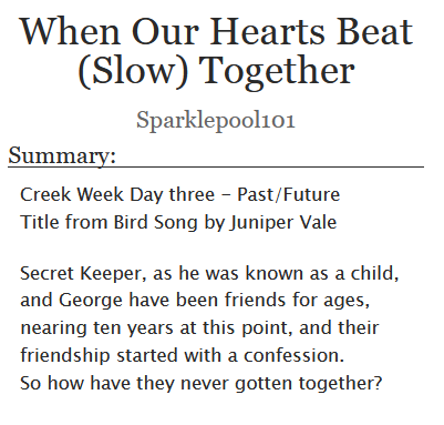 Sparklepool102's tweet photo. Day Three of #CotcWeek23 !! (L!nk below)
Hereβs a super cute Tea Keeper/Cat CafΓ© fic!! Also shout out to Starboy on Spotify for their ship playlist https://t.co/JpZUKTw0B6