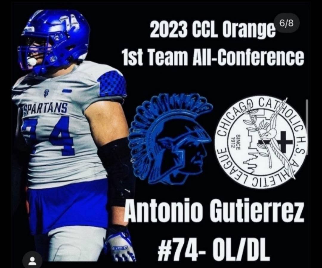 Congratulations to Antonio Gutierrez 6‘4“ 290 for earning all conference and all area honors at OL/DL. The Wheaton Saint Francis HS, IL standout dominates the action with quick feet, strength, leverage, technique and smarts. Definite big time prospect. @antonio12751 Big Time