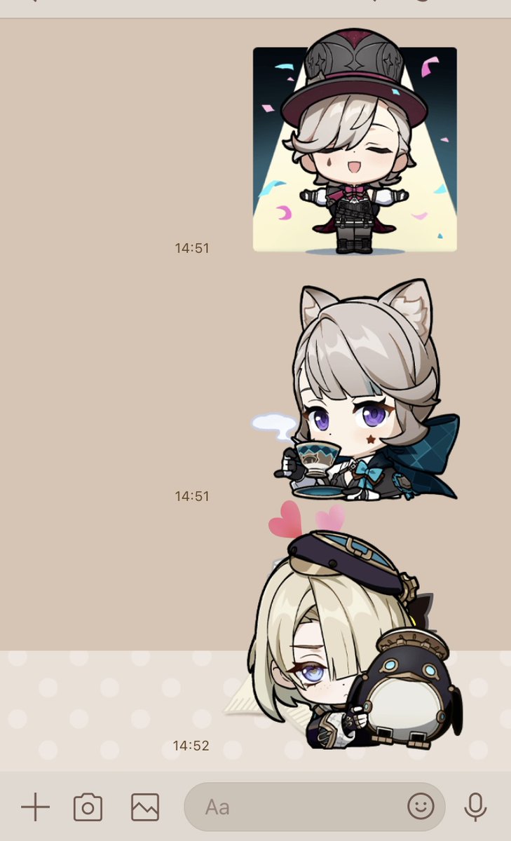 lynette (genshin impact) ,lyney (genshin impact) hat animal ears cup chibi teacup grey hair purple eyes  illustration images