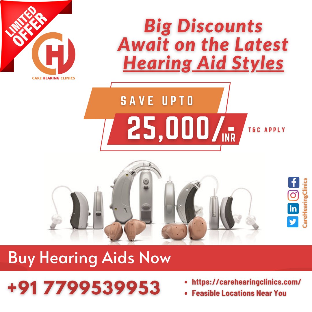 🔊 Unveil Your Style, Embrace Clear Sound! Don't Miss These Discounts! 🔊
#HearingAidStyles #Discounts #Savings #BetterHearing #CAREHearingClinics #LimitedTimeOffer #HearingSolutions #Hyderabad #Audiology #HealthyHearing