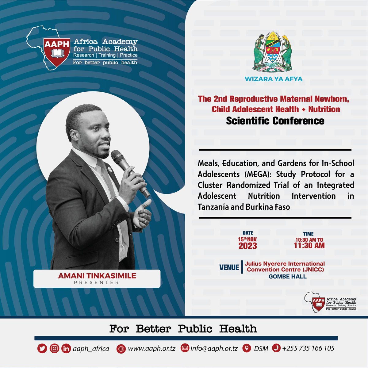 AAPH_Africa's tweet photo. #AAPH_Africa at the RMNCAH Scientific Conference 2023 with @wizara_afyatz
#ForBetterPublicHealth #ARISE_Network
#Adolescent_Health #RMC #RCC #Nutrition #Sexual_Reproductive_Health #Mental_Health #Data_Quality https://t.co/Jz98Fjd6vf