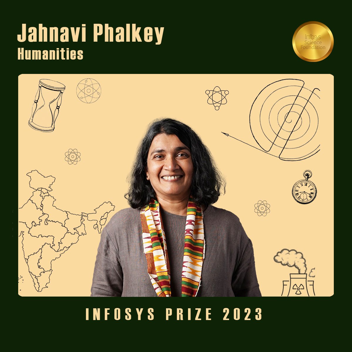 #InfosysPrize2023 in Humanities is awarded to historian @JahnaviPhalkey, @SciGalleryBlr, for her brilliant and granular insights into the individual, institutional, and material histories of scientific research in modern India.