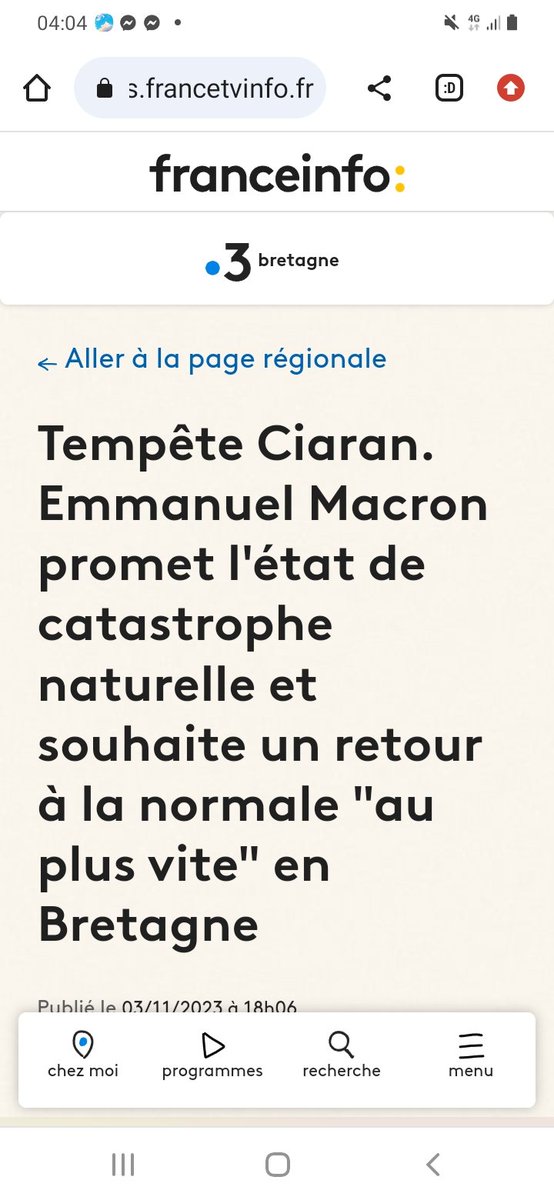 Il y a 1 semaine #Macron se déplaçait en grande pompe en #Bretagne & disait cela ! 
Comme pour #Gaza il annonce un truc un jour et son contraire le lendemain !
On s'inquiète quand d'être dirigé par ce type ?
Pensées pour celleux qui ont tt perdu
#tempête 
#Ciaran 
#TempêteCiaran