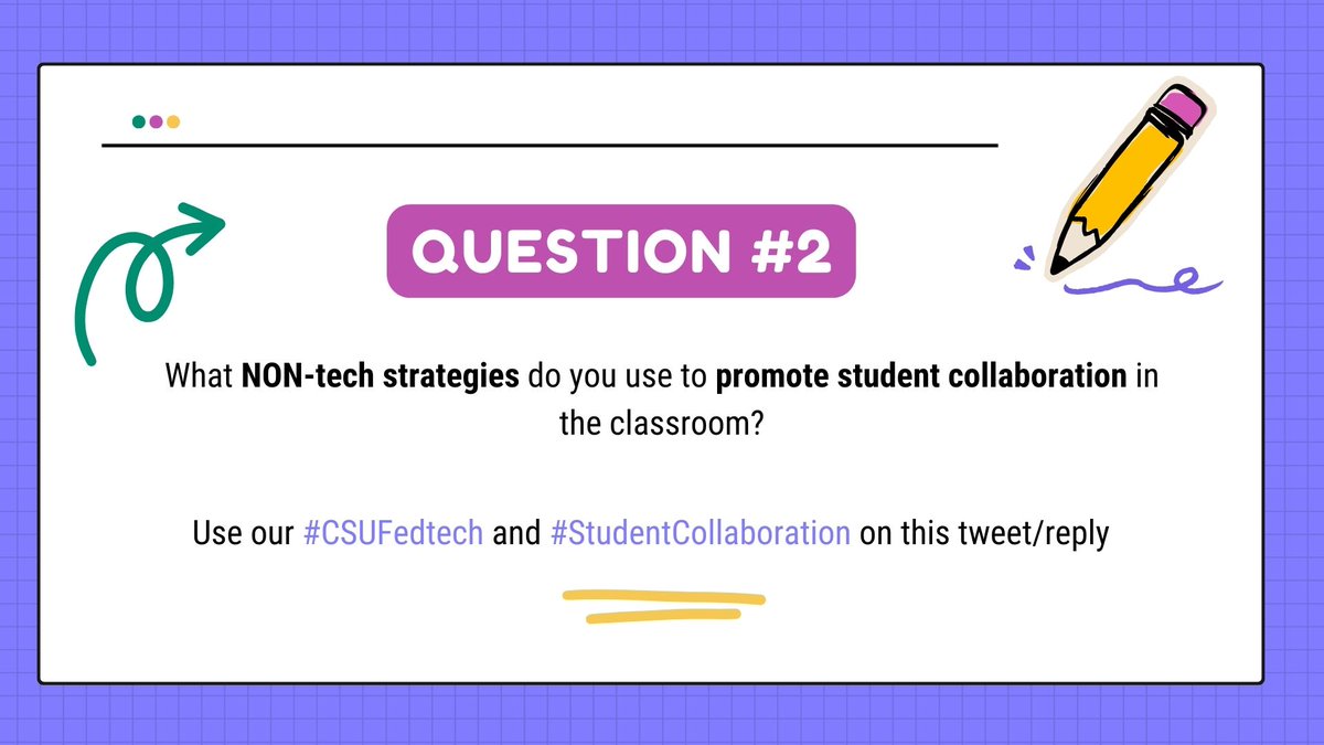 Here is Q2. Don’t forget to start out your answer with A2. And…add #csufedtech & #studentcollaboration at the end of your tweet