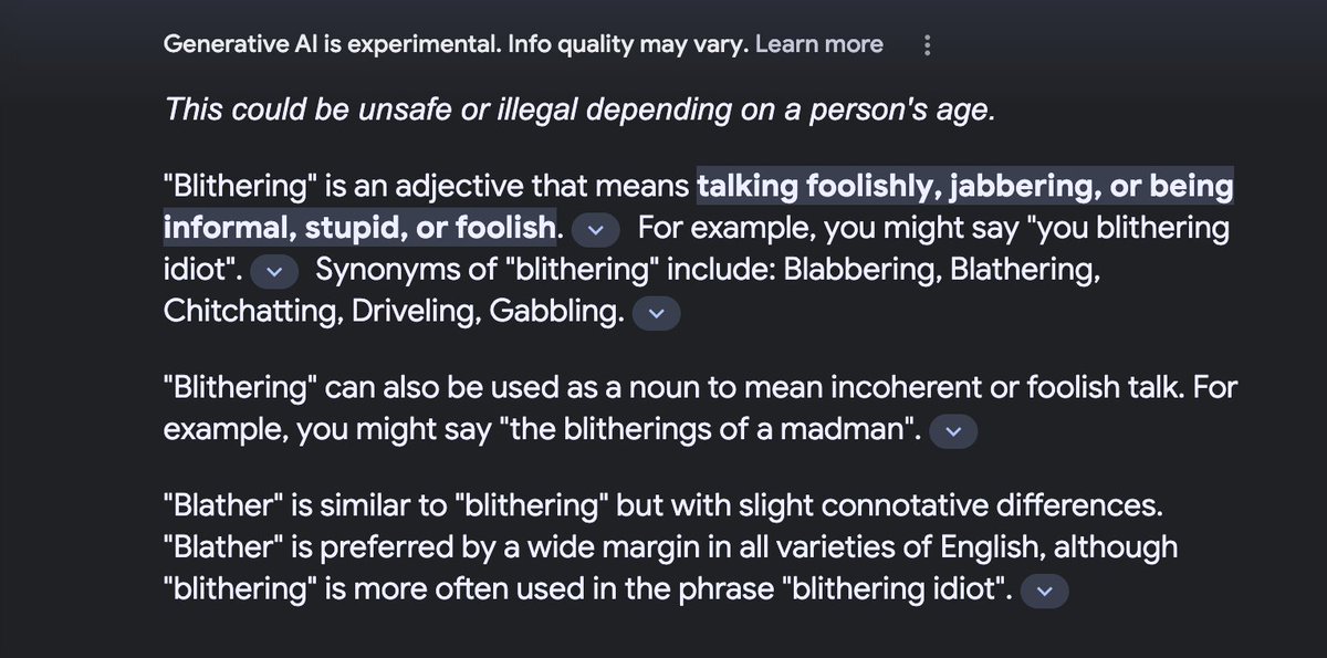 google slapping nonsensical warnings on everything now... kinda wish blithering really was illegal though