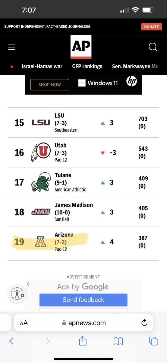 loriburkhart's tweet photo. #WinningIsContagious
Your Arizona Wildcats are ranked #17 in the CFP! 🥳🙌🏼
#19 in AP Top 25
#22 in Coaches Poll
#BearDown https://t.co/YJSlMy5Ij8