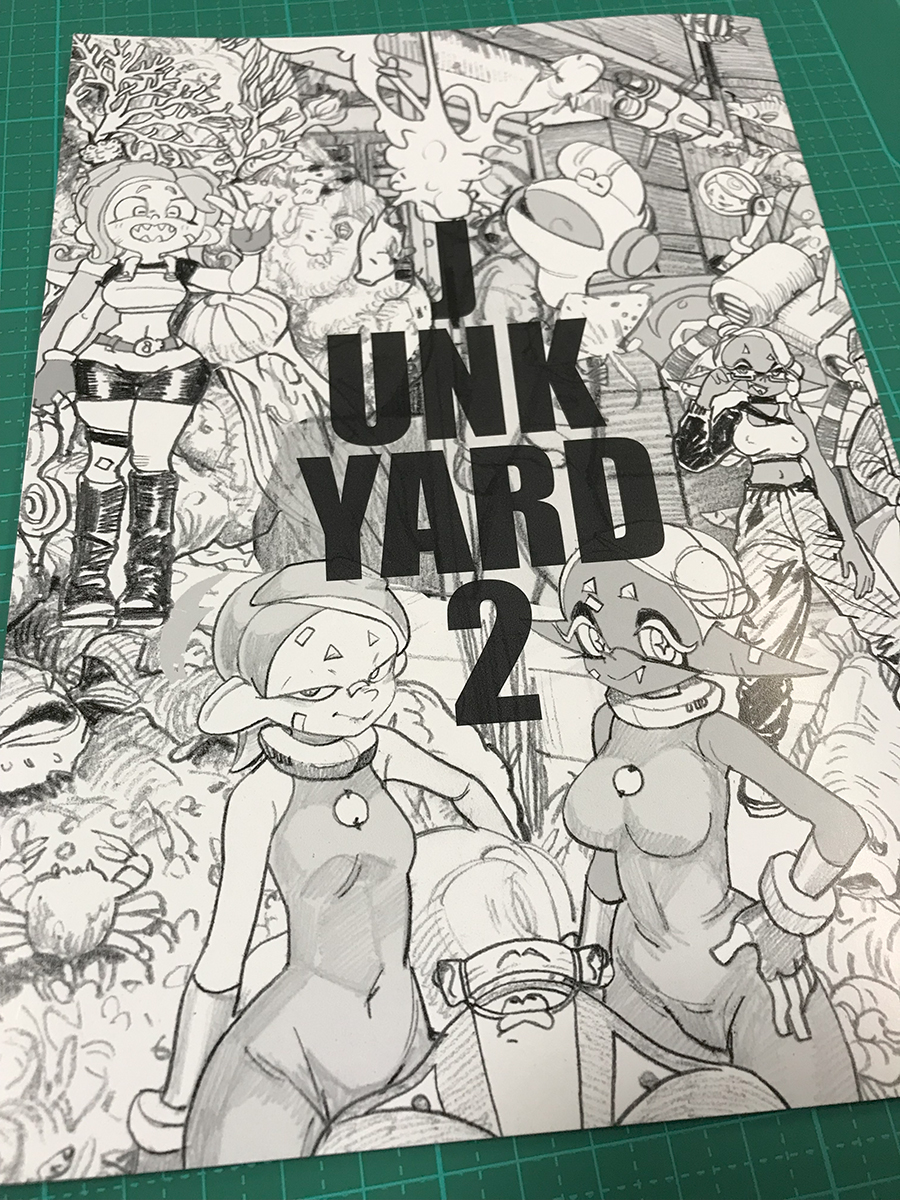 #スプラケット21  JUNKYARD2。 すりみ連合が海に潜るちょっとした漫画12p、そのほかイラスト25pで500円です。  いつもリプでマンタローはいねえのかみたいな英文もらってたから、まあまあの数マンタロー描きました。 対戦よろしくおねがいします