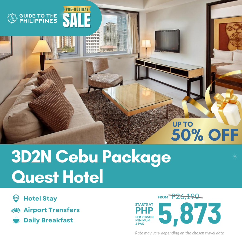 50% OFF SALE: Escape to #Cebu this holiday season with this Quest Hotel package!

Inclusions:
💙 3-day stay at Quest Hotel and Conference Center Cebu
☕️ Daily breakfast
🚌 Roundtrip airport transfers

Book now! guidetothephilippines.ph/trips-and-expe…