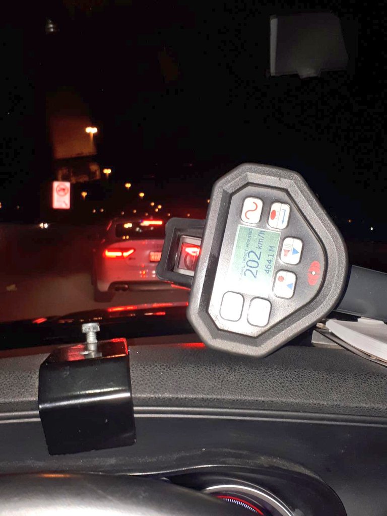 202km/h - #CambridgeOPP stopped this vehicle on #Hwy7/8 at Homer Watson Blvd. G2 driver arrested and charged with #DangerousDriving and #StuntDriving. Stated he was 'just going for a drive' #30DayLicenceSuspension #14DayVehicleImpound ^ks