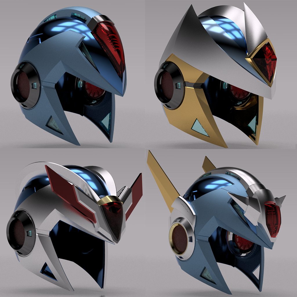 GenkenX2's tweet photo. Showing some renders of my Mega Man X helmet designs. These will all be built as full sized helmets. https://t.co/NbC0FgQCL5