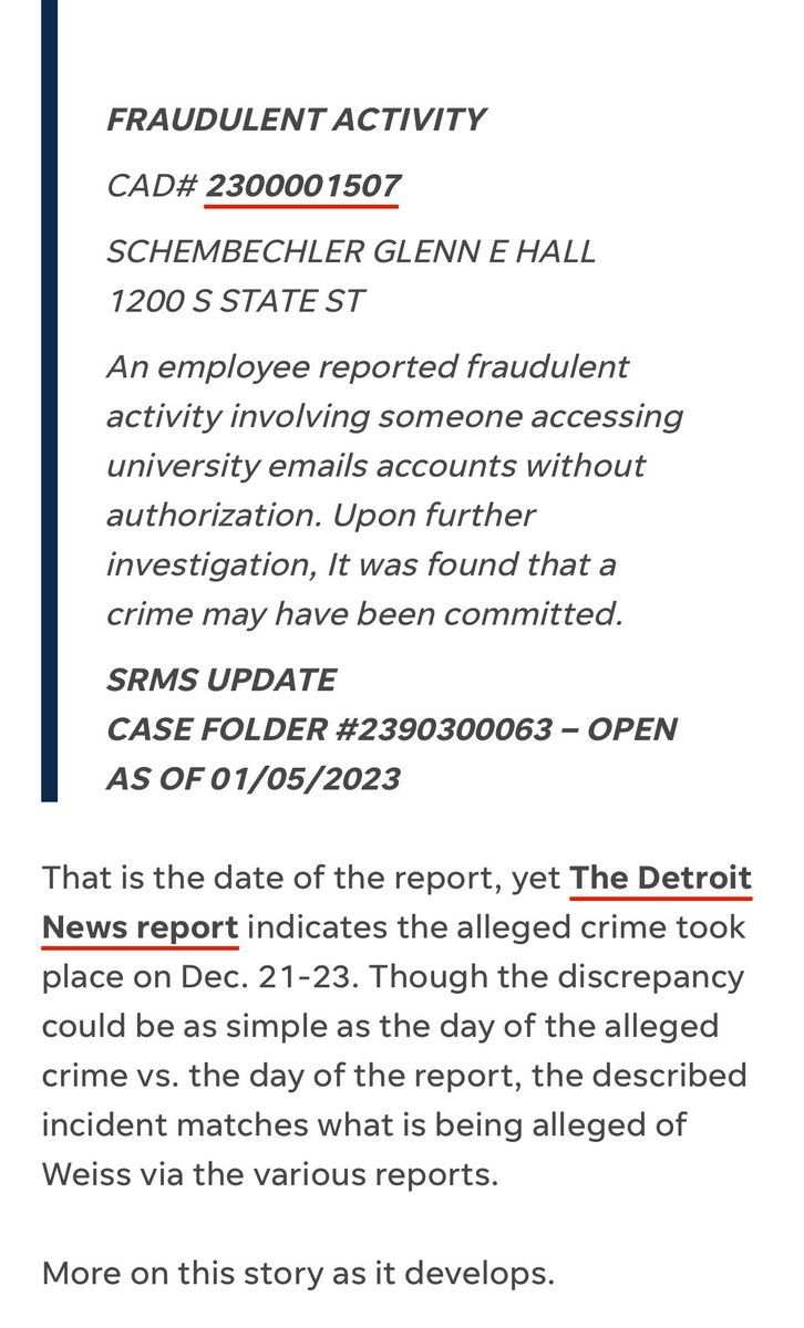 NitPsu's tweet photo. Timeline: #MattWeiss , former @UMichFootball co-offensive coordinator, Fraud/“cyber crimes” activity. Incidents occurred in Schembechler Glenn Hall at the @UMich between December 21-23 2022.
#Michigan #Stalions #Harbaugh #BigTen #BET @TheMontyShow https://t.co/F533iUm749
