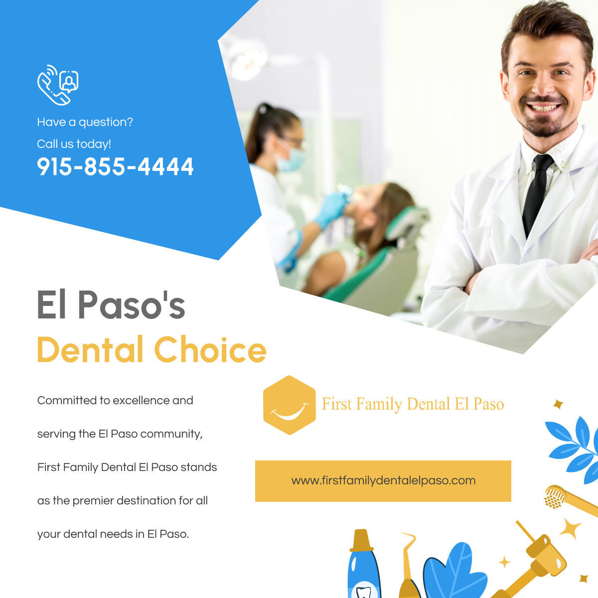 FirstFamilyDep's tweet photo. We are making El Paso smile brighter, one patient at a time. Experience unparalleled oral and dental care for you and your whole family with our suite of quality services.

#ElPasoTX #DentalCare #DentalChoice https://t.co/JgL3yxpaGI