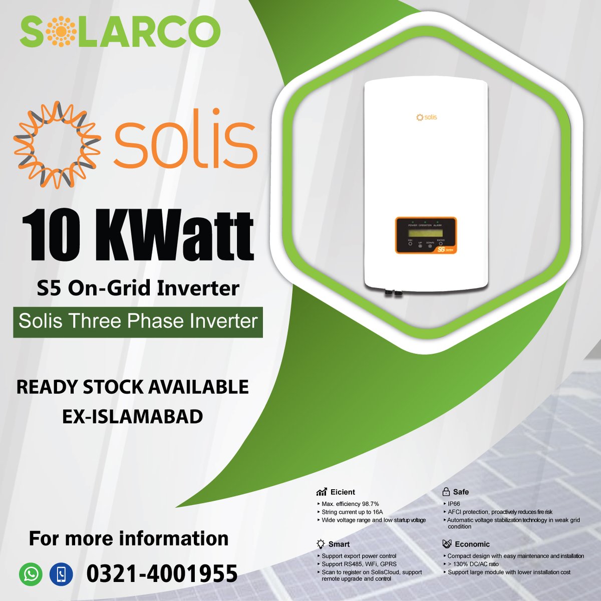 arqureshi527's tweet photo. *Solis 10kWatt*
*S5 On-Grid Inverter*
Ready Stock Available Ex Islamabad &amp; Lahore
Place your order now we are just a call away.
For More Details contact us on following:
Call to talk 0321 4001955
https://t.co/hk2HdVr4P5 https://t.co/KjagaZCHCf