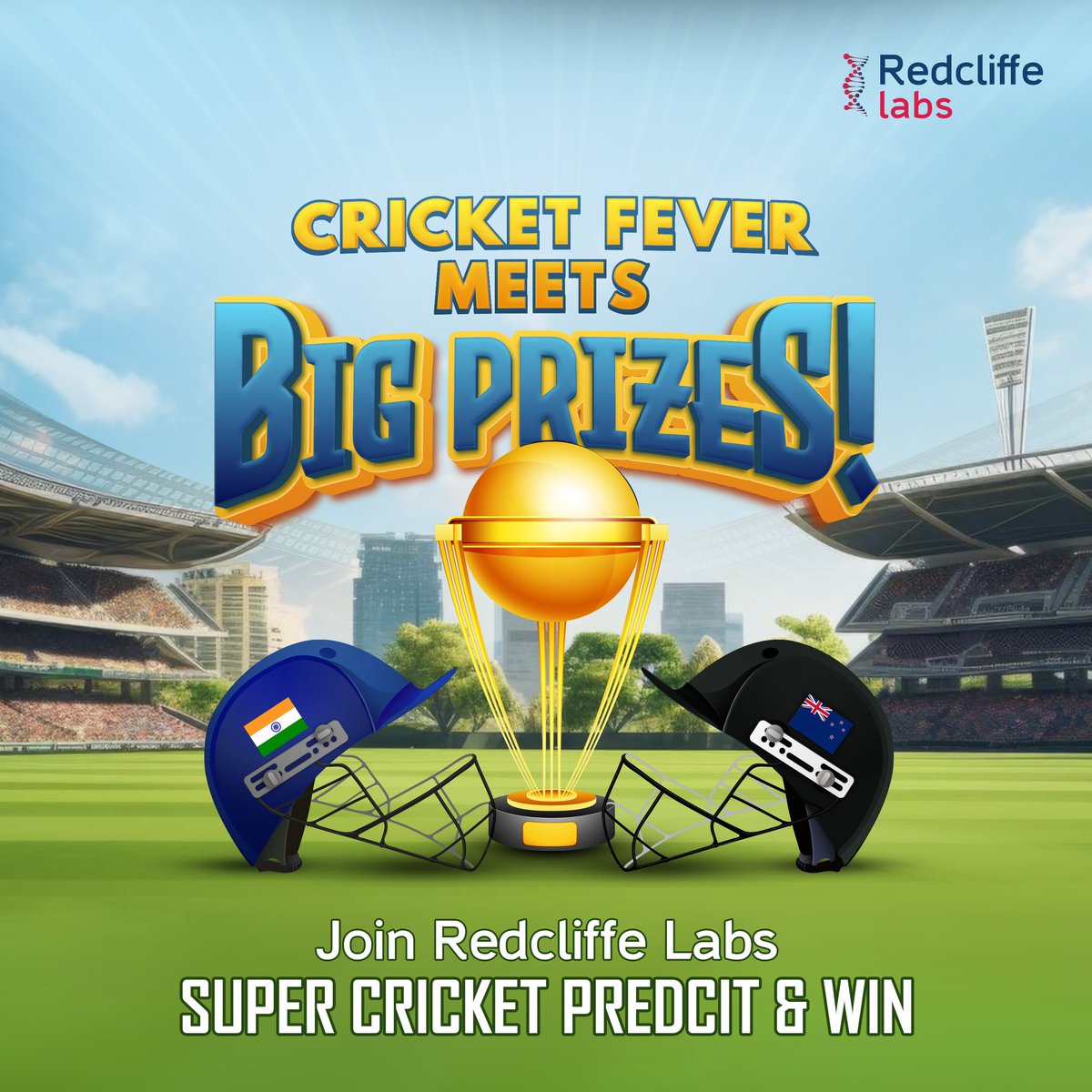 Predict Winning Score & Win RedCash, #VIPMembership, #AmazonVouchers, #FreeFullBodyHealthCheckup! 
T&C: 
Winners announced: November 17
Health check-up available until: November 20
RedCash reward: ₹100 Redeemable during your next #healthcheckup.
#redcliffelabs #CricketWorldCup