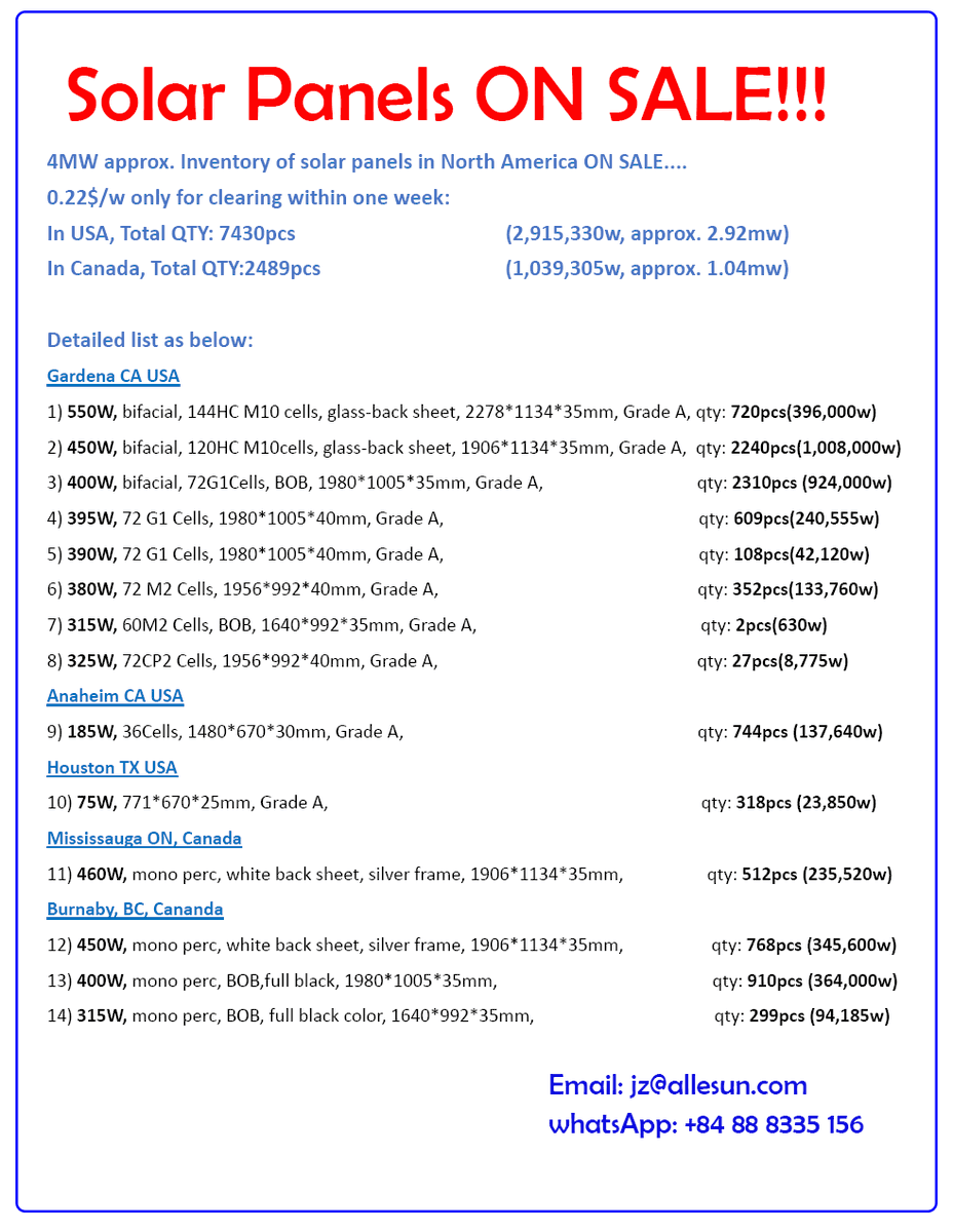 Jackson10539506's tweet image. Solar Panels Inventory On Sale!!!
30% off...@solarusapowerco @epcusa #solarinventory