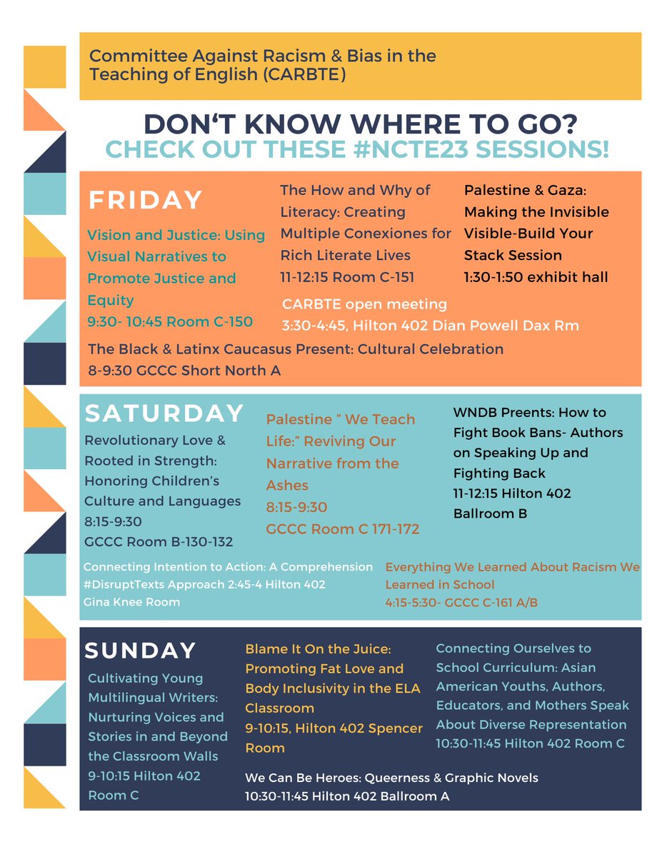 Here's a guide if you're still determining which NCTE Convention sessions to attend. #NCTE23 #CARBTE