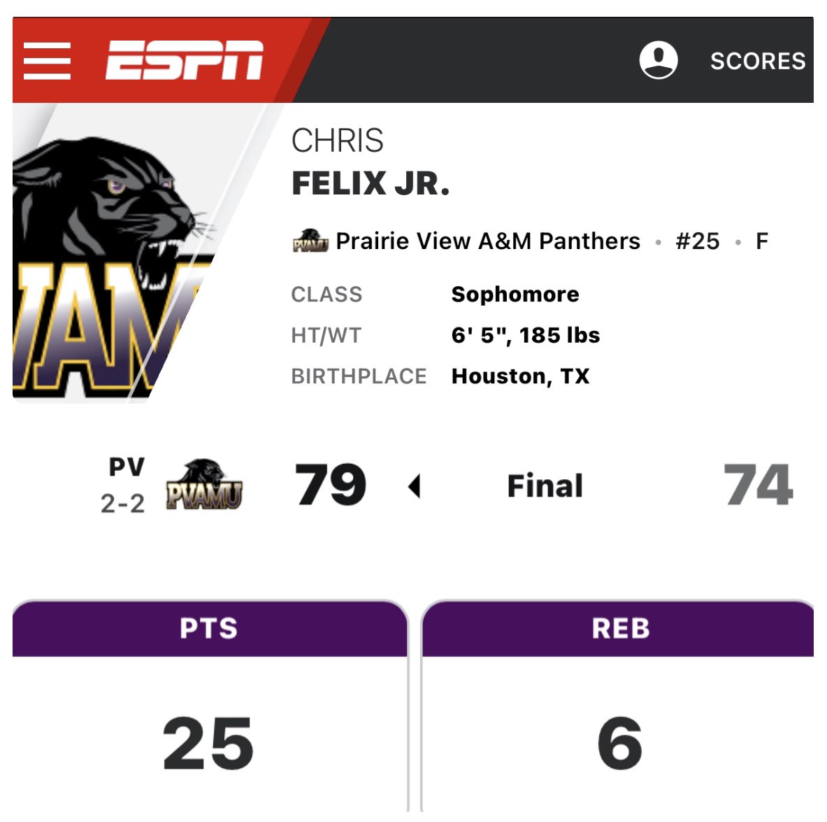 Prairie View with the tough win vs Abilene Christian 79-74. Great win guys!
