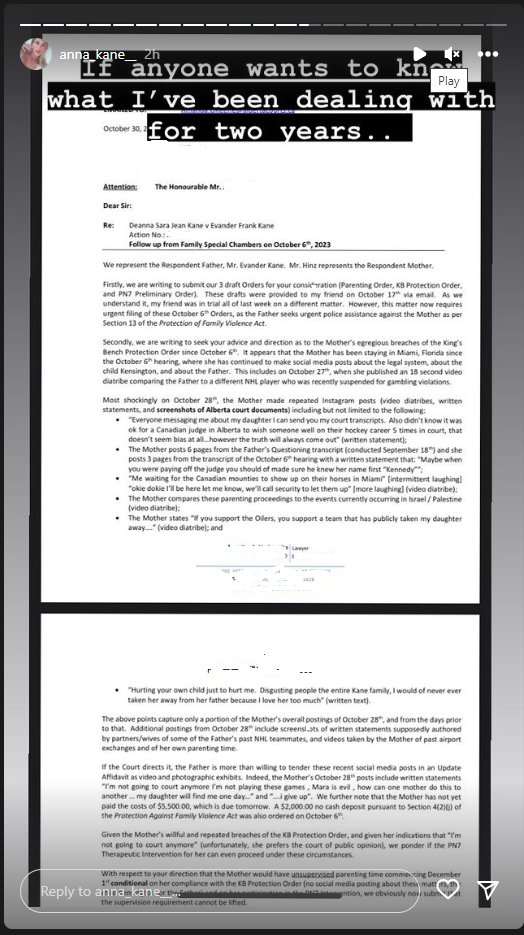 Pooks_rutherfor's tweet image. I think she's given up. It appears posting on SM, trying to destroy her ex's career &amp;amp; slamming Mara is more important than a few hours of unsupervised time w/ her daughter. Always has been. Here's the letter from Kane's SJ lawyers &amp;amp; his Canadian lawyers. #sameproblems