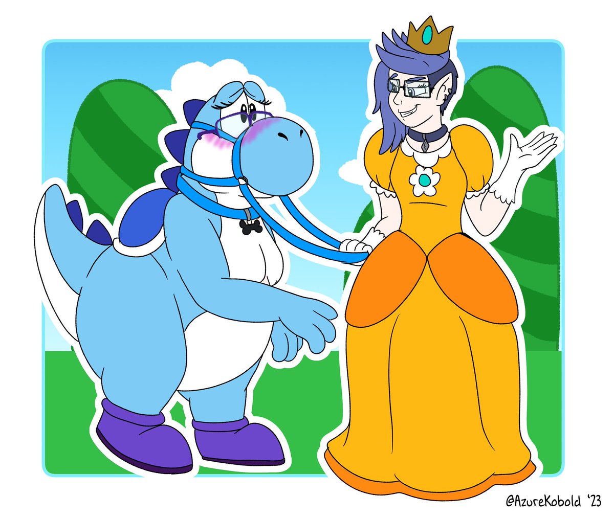 Woah! Two #TFTuesday pieces in one day? Heck yeah!

Been playing that new Mario game with my dear friend @Pawsetto… I’m usually their dog, but I guess they decided that, for the time being, I’d make for a good Yoshi for them to ride during our adventure~ 😳 #Transfur #TFEveryday