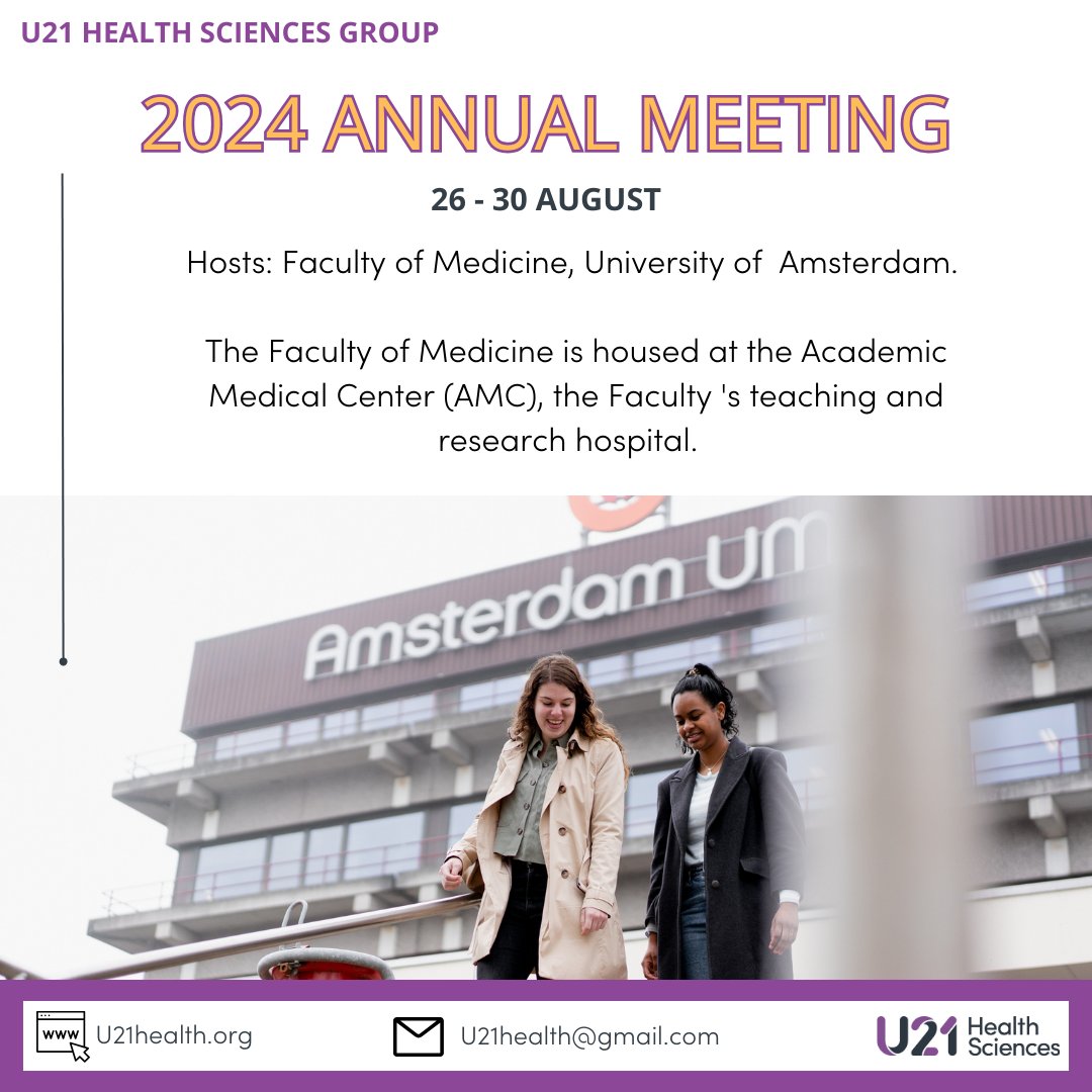 The hosts of the U21 HSG 2024 Annual Meeting is the Faculty of Medicine at the University of Amsterdam. The Faculty is housed at the University Medical Center - the teaching and research hospital. Stay tuned for details in 2024. #U21health #U21healthsciences #AnnualMeeting