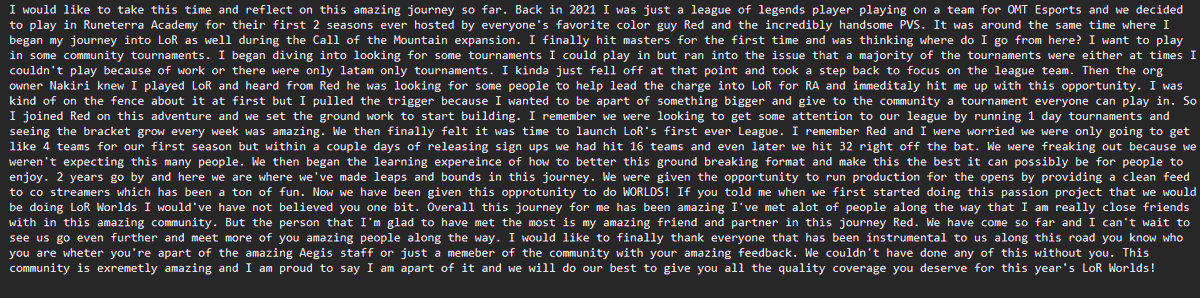 I'm extremely sentimental tonight so I'm coming out from under my rock to give you a small essay. Thank you everyone for being so amazing and accepting! See you all in December for Worlds!