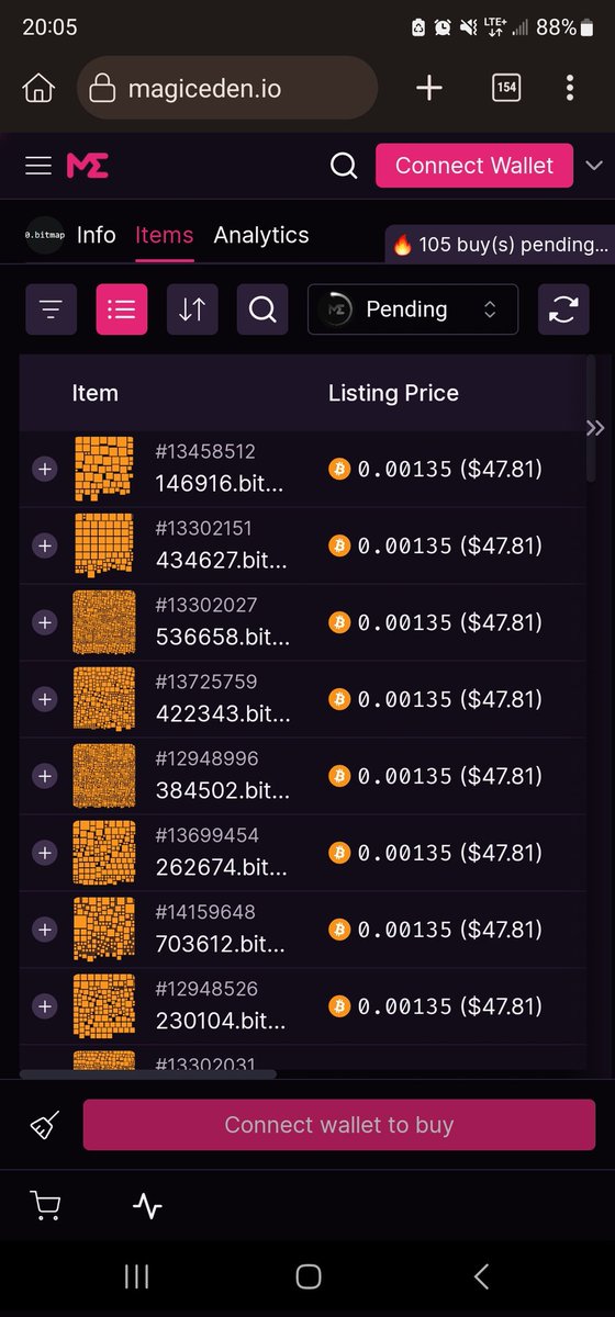 We got a floor price of almost 50 f'n dollars per .bitmap! And over a hundred pending transactions! 

People are delighting to hodl as more and more usecases come out like <a href="/Bison_Labs/">Bison Labs</a> and <a href="/rcsvio/">Merlin</a> both creating a tokenization protocol.

I can't believe we were able to mint these