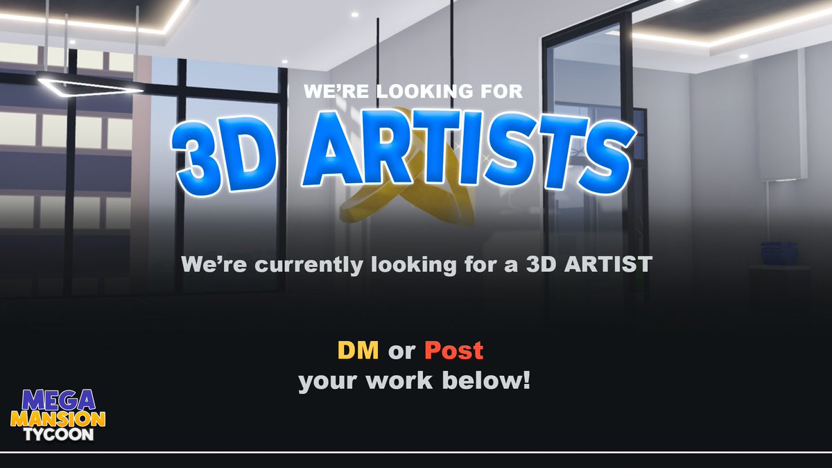 We're looking for a 3D Artist! 🖌

DM or Post your work below!
➡️ discord.gg/gxE8tH9W6d
#RobloxDev