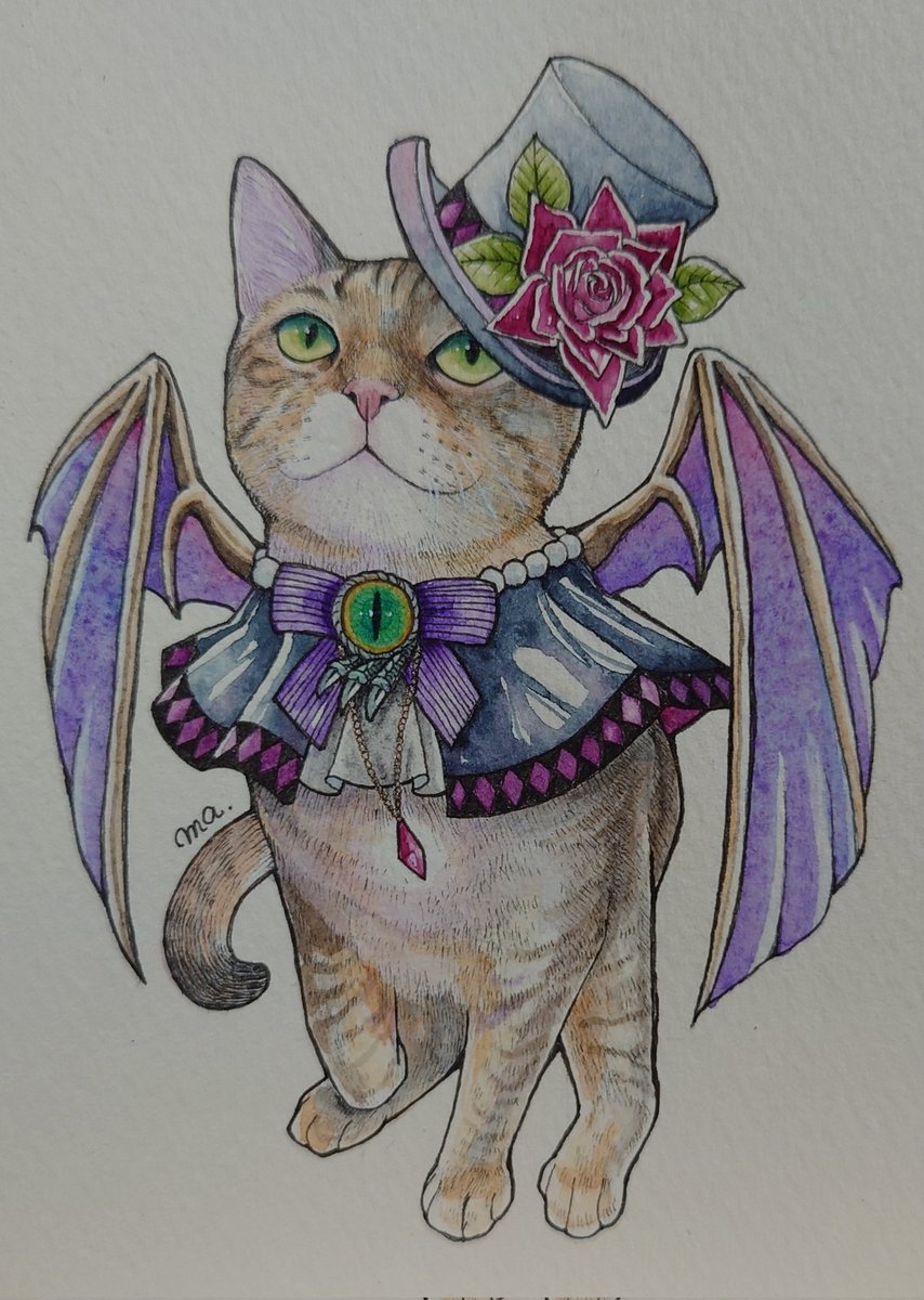 「ドラゴンになりたい猫あのドラゴンのように、自由に空を飛ぶんだ#イラスト 」|ま。(machiko.)@妖精妖怪展・posfes.vol.2のイラスト