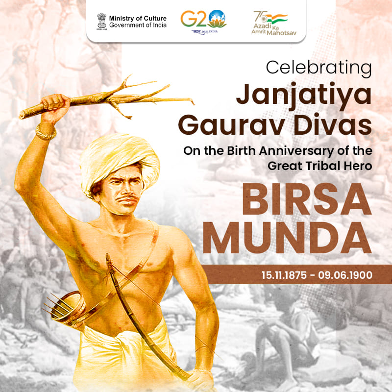 Marking the birth anniversary of the great tribal leader #BirsaMunda, we pay our respects by celebrating #JanjatiyaGauravDivas

Let the bravery and teachings of Bhagwan Birsa Munda guide us in our life!

#MoCRemembers #AmritMahotsav