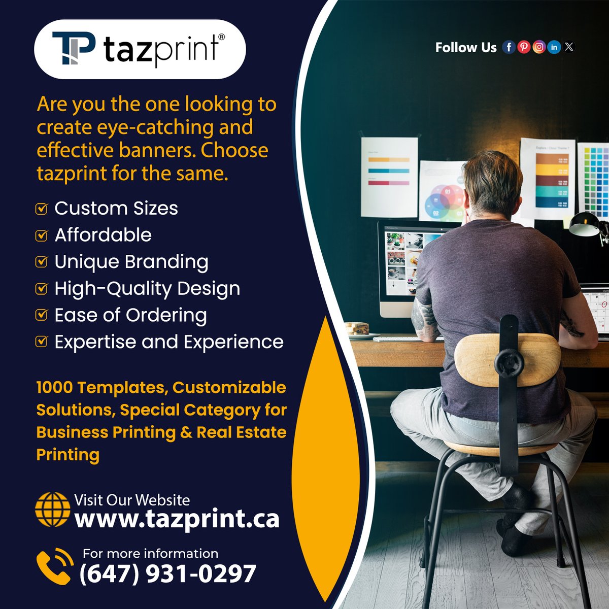 Are you the one looking to create eye-catching and effective banners. Choose tazprint for the same.
✅Custom Sizes
✅Affordable
✅Unique Branding
✅High-Quality Design

☎️Contact us Today:+1 647-931-0297

#eyecatchingbanners #affordable #onlineprintingservices #canada #tazprint