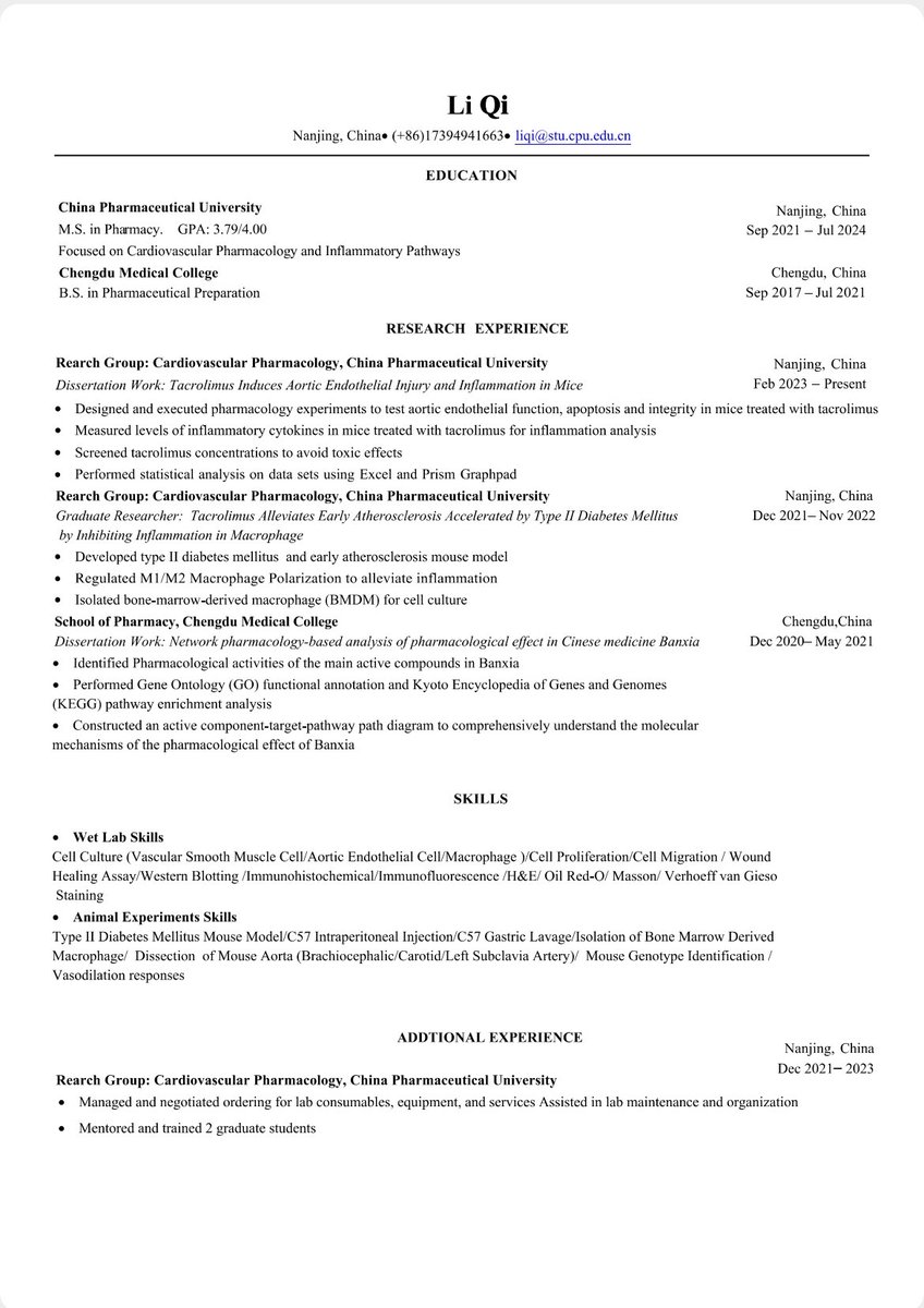 LIQIAshyley's tweet image. I am finding a phd position in cardiovascular disease. if you’re interested in my research experience, we can set up a time to discuss the details further. #24fall #phdapplication #cardiovasculardisease #cardiology #phd #atherosclerosis #endothelialdysfumction