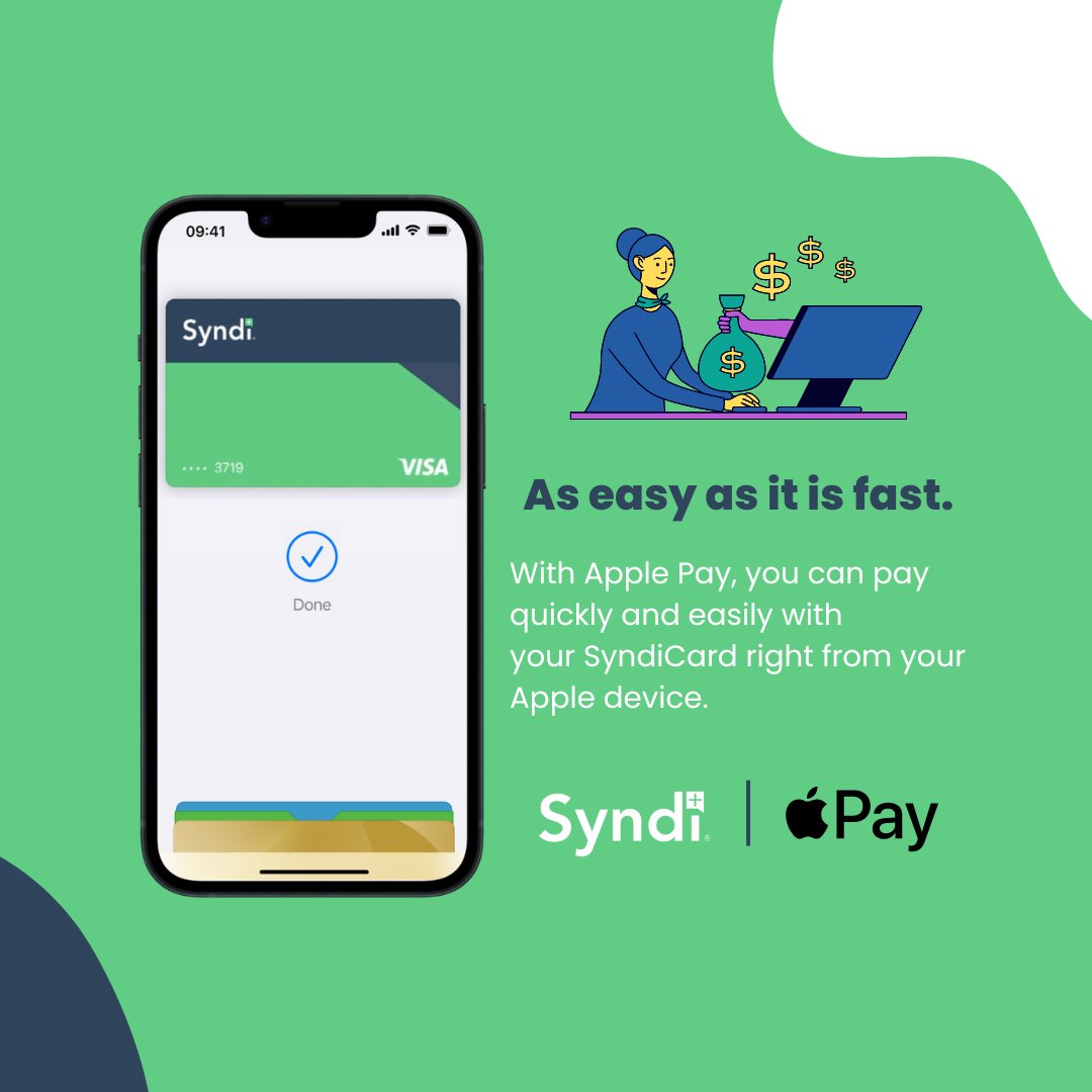 SyndiHealth's tweet photo. Paying online and in-app just got easier with Apple Pay. Welcome to a future where making a payment is as easy as a tap on your Apple device. https://t.co/JZif0SsjgZ