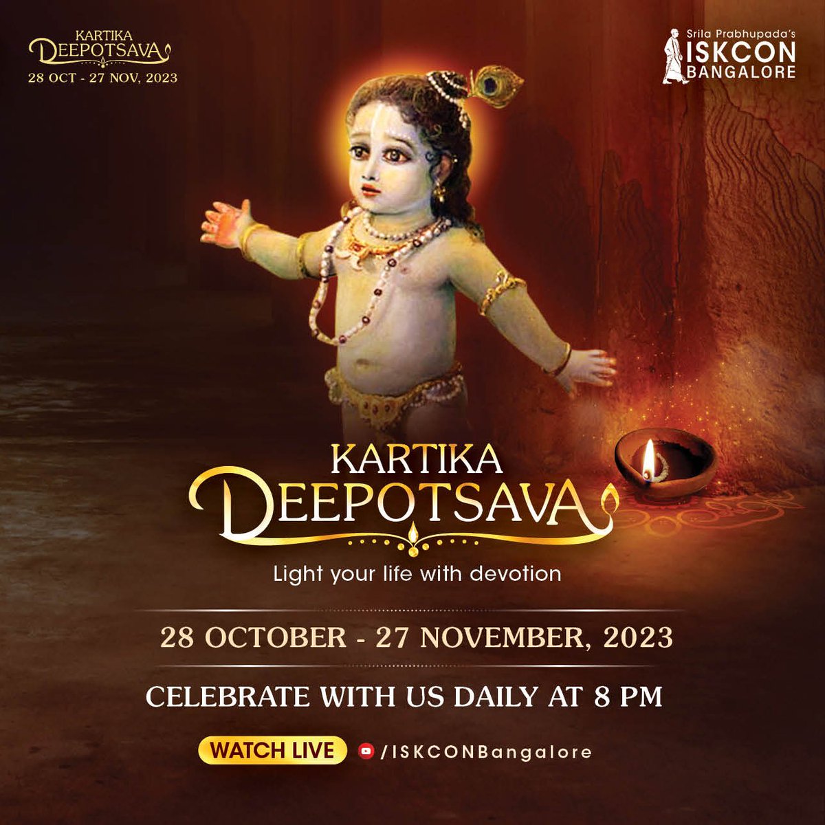 ISKCONBangalore's tweet photo. Today, let's sing and understand the meaning of the fourth verse of Damodarashtakam.
This verse instructs us what should be the sole objective of our prayers.
#lightyourlifewithdevotion #kartikadeepotsava #deepotsava #deepotsavam #deeposav2023 #damodar #damodarkund #ISKCONBangalore #krishna #srikrishna #lordkrishna #radhakrishna #harekrishna #iskcon #iskcontemple #krishnaconsciousness #yoga #bhaktiyoga #meditation #chanting #spiritual #govardhan #Giriraj #vrindavan