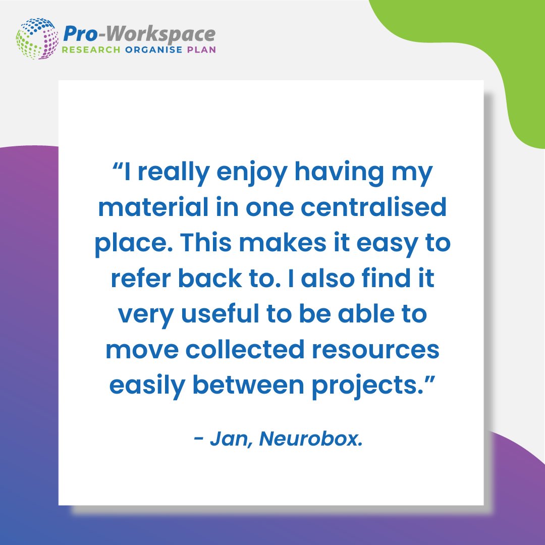 ProWorkspaceUK's tweet image. Don&apos;t just take our word for it - here&apos;s how one of our users feels about using Pro-Workspace 👇

If you would like to have a chat about Pro-Workspace, book a free call with our product specialist Sam here: zurl.co/wXxT 

#ProWorkspace #ResearchTool #OrganisationTool