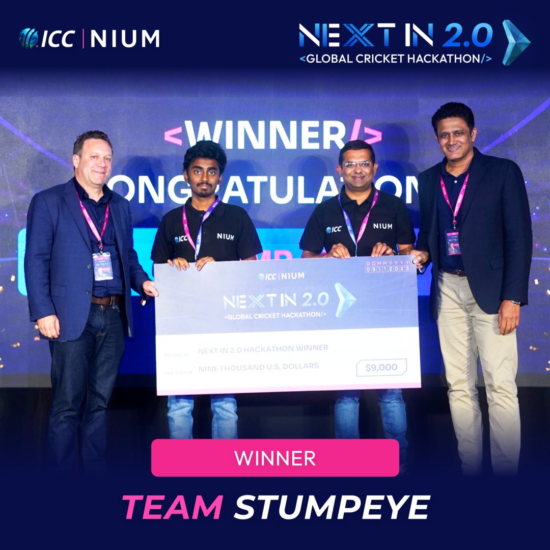 hack2skill's tweet photo. π Global Winner | Team StumpEye from UKπ
Presenting the title holders of #NextIn2 - Global Cricket Hackathon by @ICC & NIUM.
π Congratulations π
βΌ Mihir Mehta
βΌ Nithin Skantha M
Trackπ¨βπ»: Grassroots Cricket
We wish the team best of luck for their future endeavours. π€ #hack2skill #crickethackathon