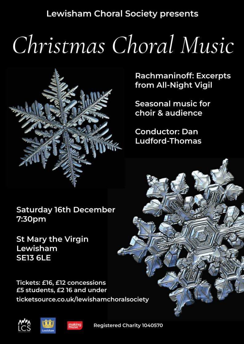 This Christmas time LCS presents an evening of seasonal music for choir and audience, plus excerpts from #Rachmaninoff's All-Night Vigil. 🎄❄️

ticketsource.co.uk/lewishamchoral…
