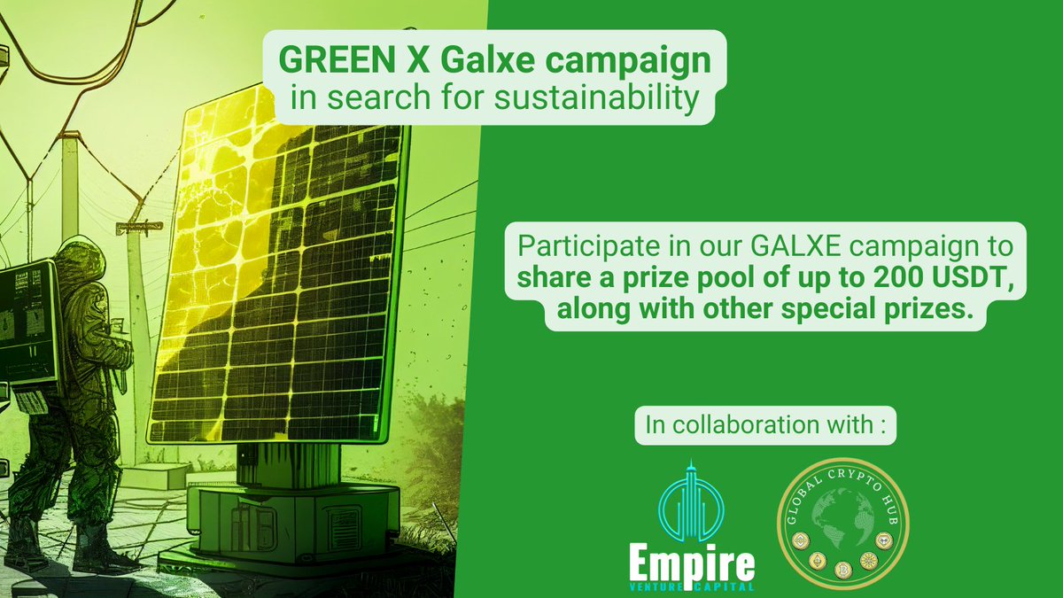 greenxtech1's tweet photo. 🌞🍃 Invest in GREEN energy and unlock your chance to win BIG!  👉Join our GALXE CAMPAIGN : https://t.co/7akFkAsMP4…… , for a chance at total prizes worth up to $200.💪
#GreenEnergy #AirdropCrypto #NFTCommunity #GALXE #Airdrops #greenx #passiveincome #RWA #tokenization https://t.co/yYQ9FqNrkH