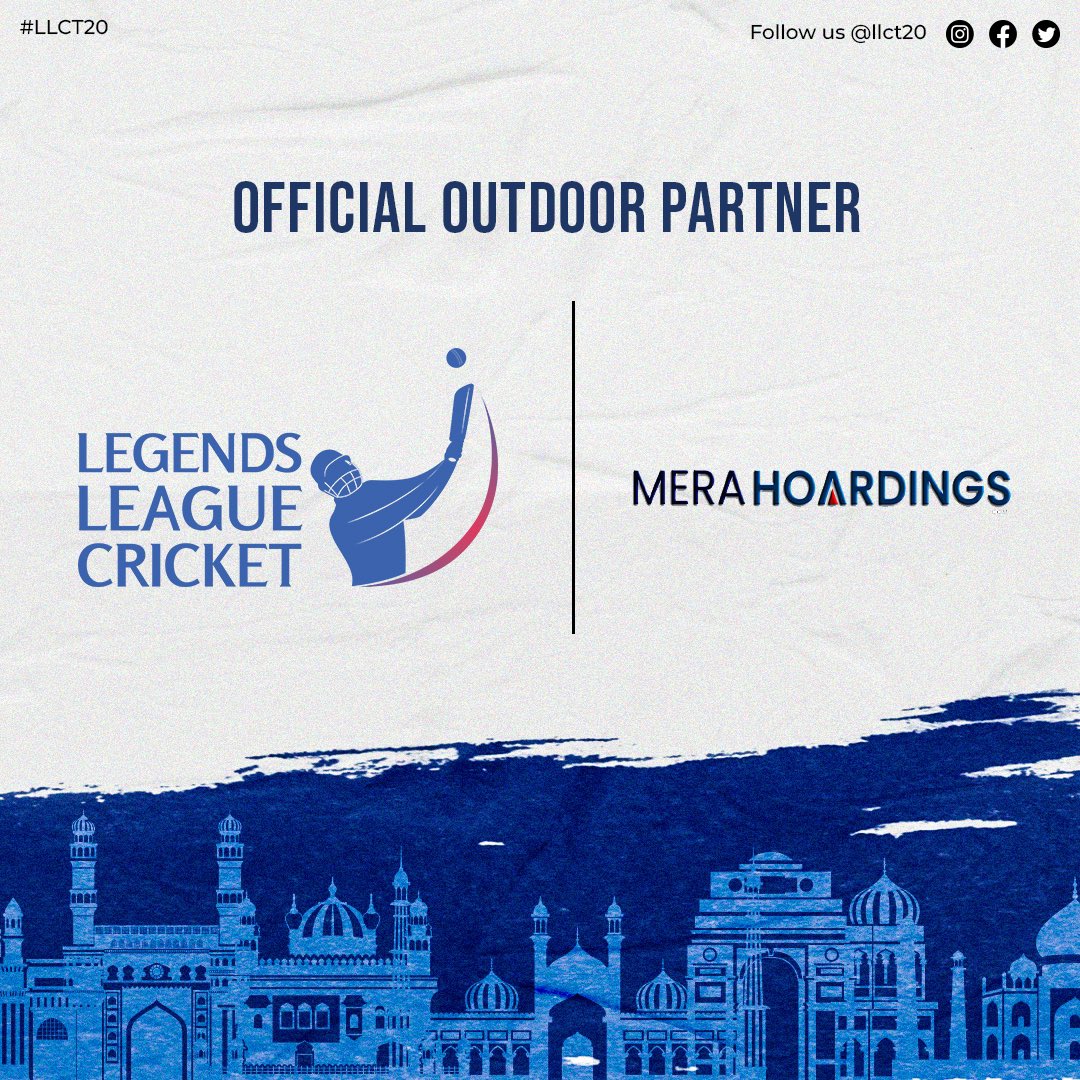 Mera Hoardings making outdoor action possible for #LegendsLeagueCricket
  
We are proud to have @MeraHoardings as the Official Outdoor Advertising Partner for #LLCT20

The legendary action begins on 18th November.

#BossLogoKaGame