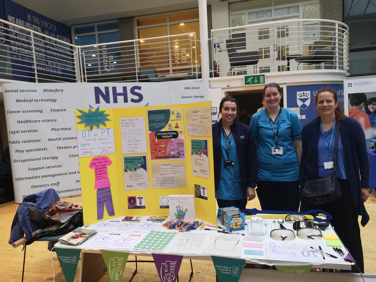 Our fabulous AHPs are promoting their careers at the NHS Tayside Careers Fair today. Here's some of the Occupational Therapy team sharing what they do! @ahpnhst @clairec_ahpcyp @FeeReid_1ahped