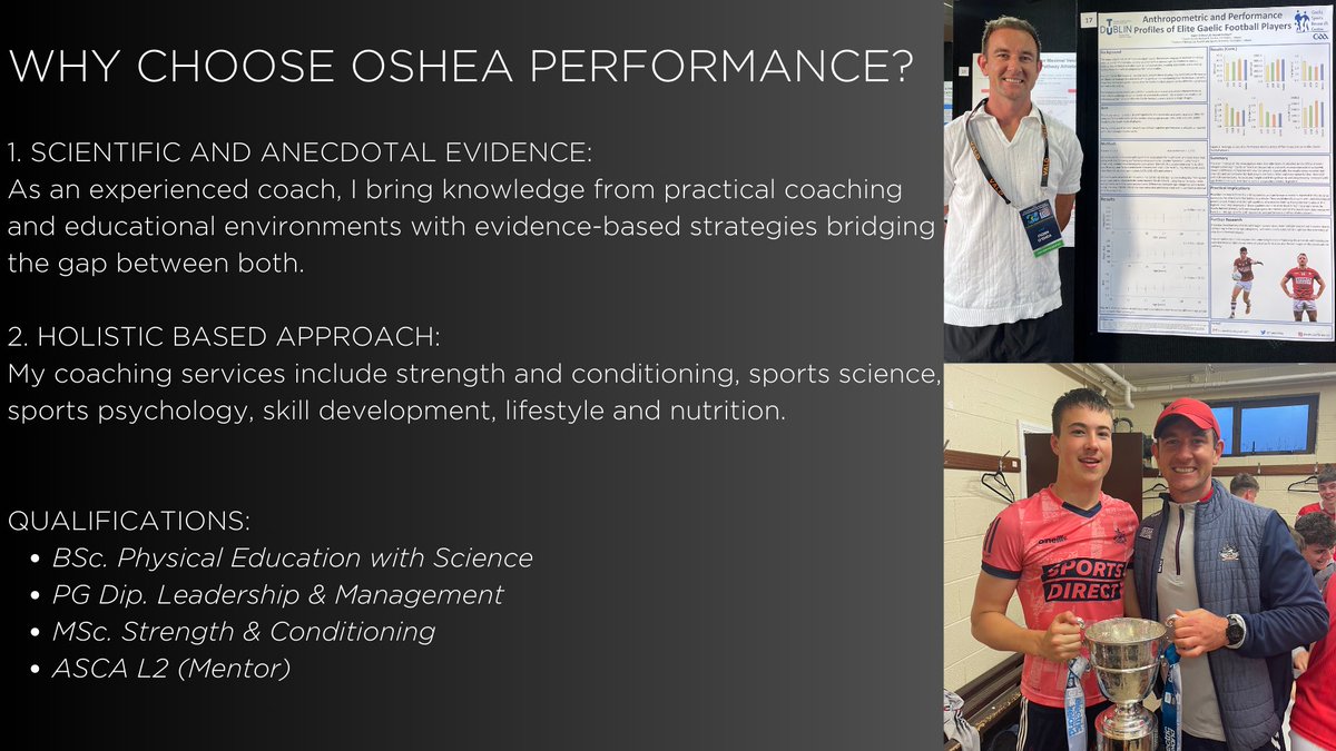 Fionnoshea's tweet photo. I am pleased to inform you that I am currently taking on clients for online coaching and/or 1:1 or small group sessions in the eastern suburbs, Sydney. 

With more than ten years of practical experience and educational insights, I have a vast amount of knowledge and can utilise it to provide effective coaching.

I base my coaching philosophy on strong foundations of both scientific and anecdotal evidence. This ensures that every aspect of your training is specific to your needs and the demands of your sport or your desired goal, rather than just following a generic program. 

My ultimate goal is to help you reach your full potential by adopting a working smarter and harder approach.

Other coaching experiences to add to the above includes individuals from swimming, soccer, athletics and the general population looking to improve their overall health and wellbeing. 

If this is of interest to you, organise a free consultation via direct message to see if a coaching experience at O Shea Performance is for you.