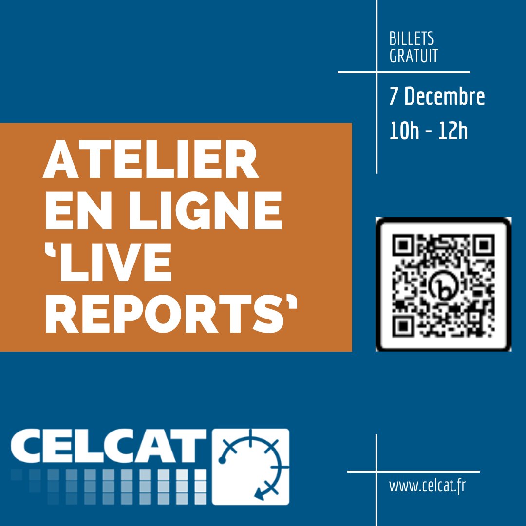 CELCATFrance's tweet photo. Nous avons le plaisir de vous inviter à l’atelier en ligne CELCAT France "Produire des rapports avec Live Reports" le 7 décembre de 10h à 12h.
N'hésitez pas à vous inscrire dès maintenant : https://t.co/on1t6vcAqo https://t.co/he2DC0a5l7