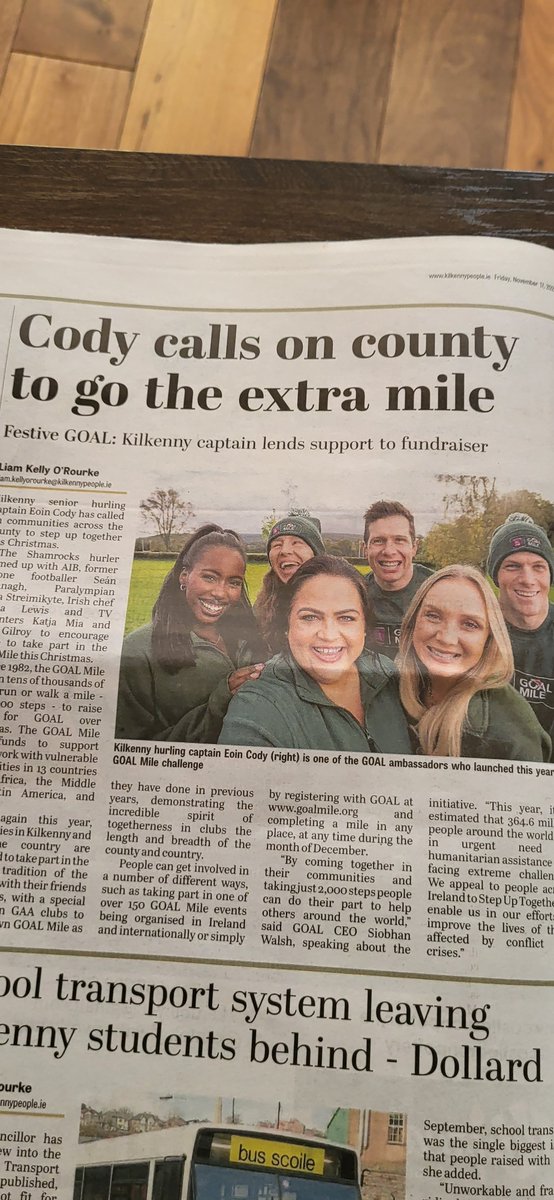 Well done to Shamrocks man Goal Mile Ambassador @cody_eoin . A great write-up in this weeks Kilkenny people. News of your local Goal Mile event coming soon...