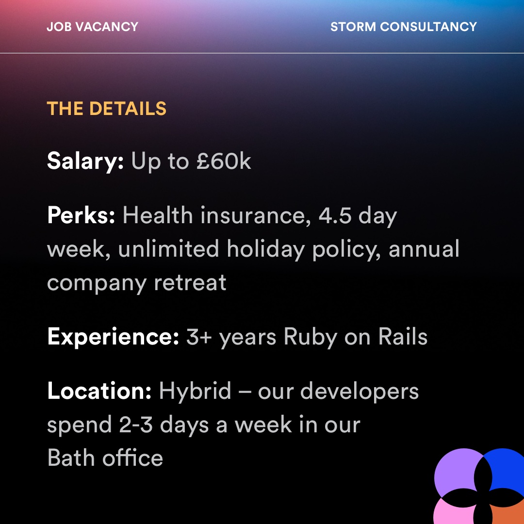 stormUK's tweet image. 📣 Calling Mid/Senior Full Stack Rails Developers! 📣
If bringing ideas to life is your passion and working with some amazing startups and scale ups excites you, then this may be the role for you!
Click below to find out more 👇
stormconsultancy.co.uk/jobs/mid-senio…
#hiring #rubydevelopers
