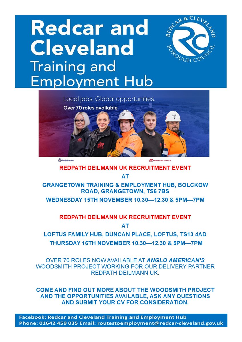 RCTrainingHubs's tweet photo. Grangetown Training &amp; Employment Hub are holding a Recruitment Event today for Redpath Deilmann with over 70 job roles  first drop in session is 10.30am - 12.30pm second session is tonight from 5pm - 7pm. https://t.co/wBetKvqbf0