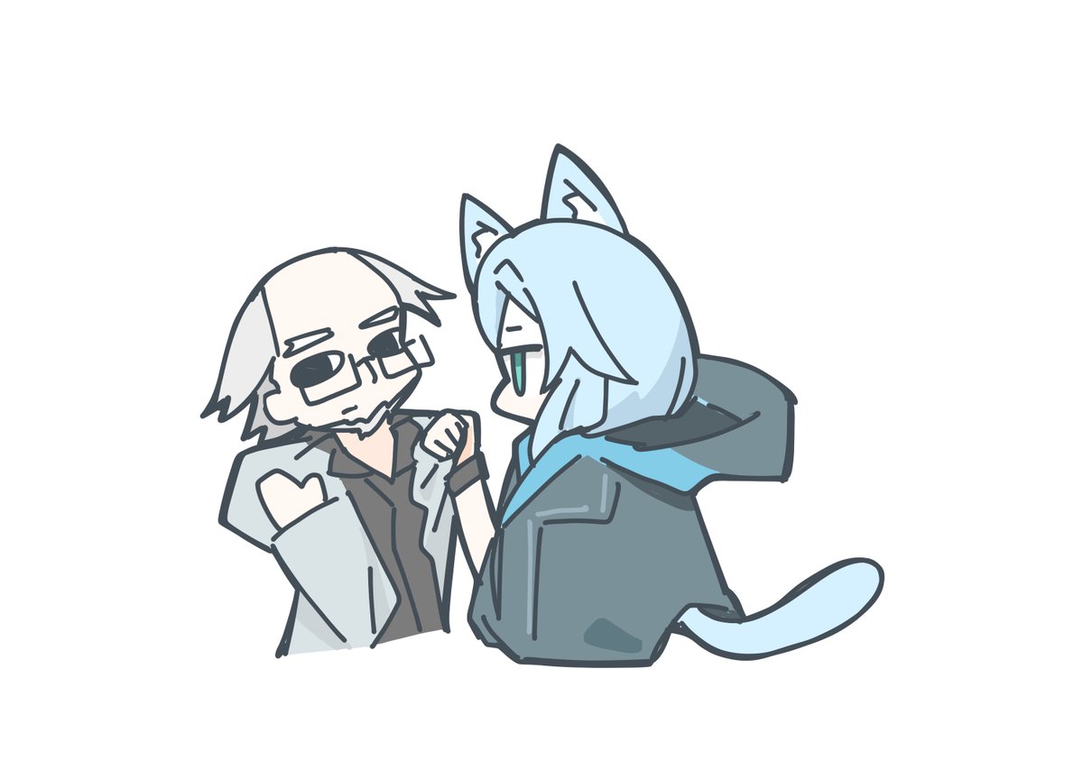 rosmontis (arknights) 1girl 1boy animal ears cat ears tail cat tail glasses  illustration images