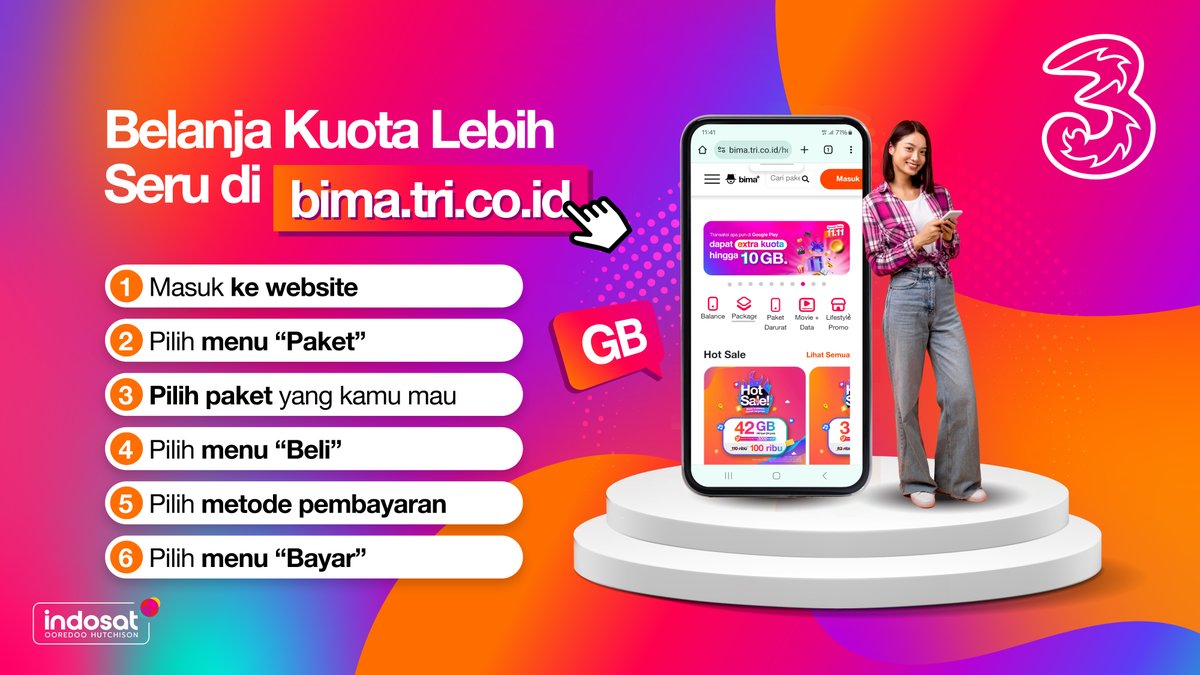 Mau beli kuota di bima+ ? 
Ikuti langkahnya dan dapatkan kuota sesuai kebutuhanmu

Kamu juga bisa akses bima+ lewat website bima.tri.co.id gaes! 🚀

#3CareSelaluAda
#3CareForYou #3CareIndonesia