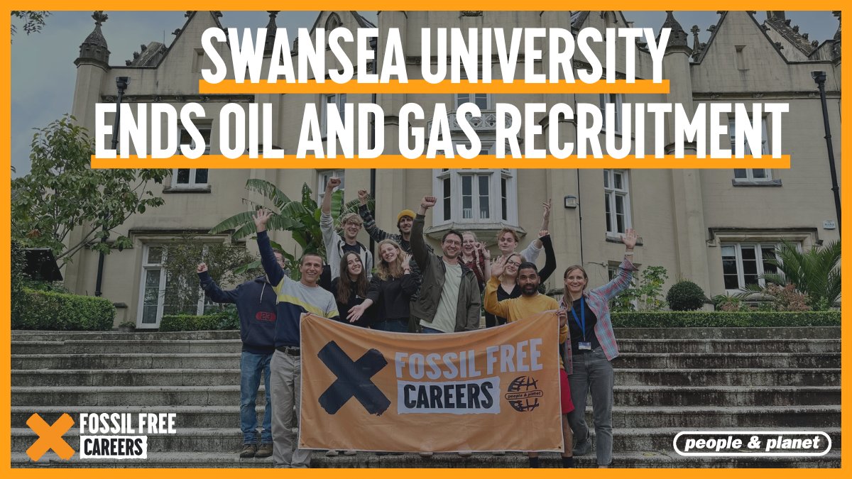 🎉 Victory! <a href="/SwanseaUni/">Swansea University</a> bans oil and gas recruitment! 

This is a huge win, but we’re not stopping here! 🔥

We’re now supporting student demands for an end to fossil fuel recruitment at <a href="/cardiffuni/">Cardiff University</a> ✊

Sign the petition ✍️  tinyurl.com/yck885df