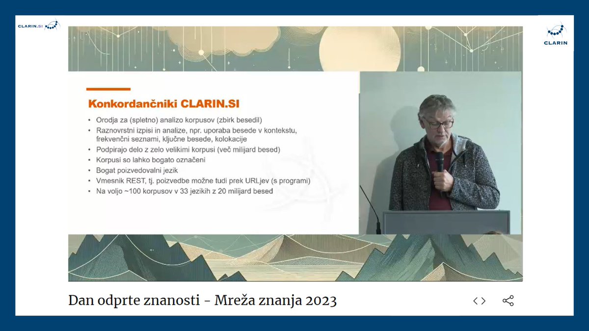 ClarinSlovenia's tweet image. Med uspehe CLARIN.SI štejemo tudi prosto dostopne konkordančnike: orodja za spletno analizo zbirk besedil (korpusov). Vključujejo več kot 100 korpusov v 33 jezikih.
➡️ NoSketch Engine: clarin.si/ske/#open
➡️ Ostali konkordančniki: clarin.si/info/concordan…
