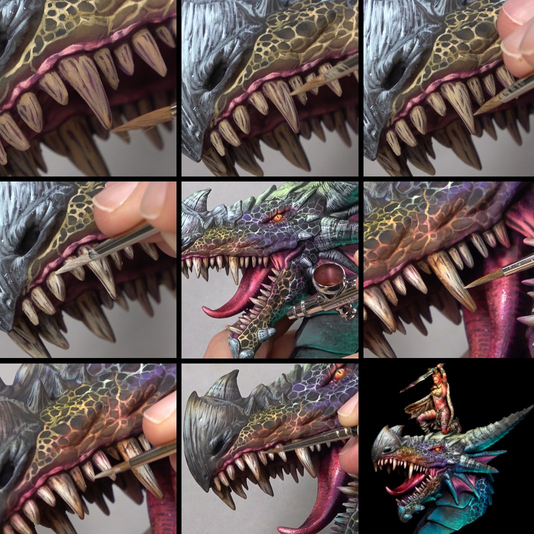 💡Creating textured teeth.💡 One of my favorite shapes that allows me to give it a very natural look. We could also do it on the horns but I especially like how it looks in the mouth of such fierce animals! And if we add varnish to tongue or create saliva it will be perfect!